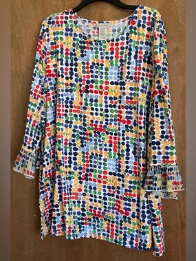 Multiples Women's Polka Dot Button Detail Tunic Top, Royal Blue Size 2X Retro